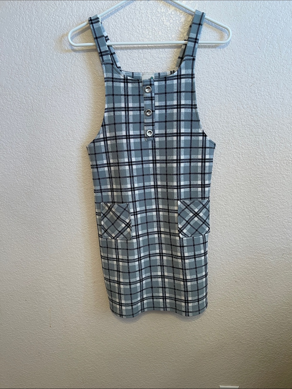 Lily Bleu Blue and White Plaid Pinafore Dress